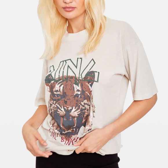 Anine Bing Tops - Anine Bing NEW Cream MUSE TIGER Print Graphic Short Sleeve Tee Size Large
